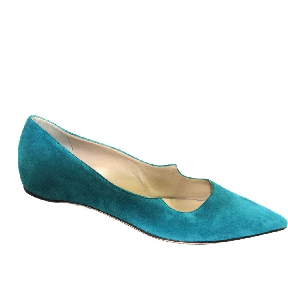 Paul Andrew Zoya Signature Wing Turquoise Blue Suede Flat, Size 36.5 (US 6.5)